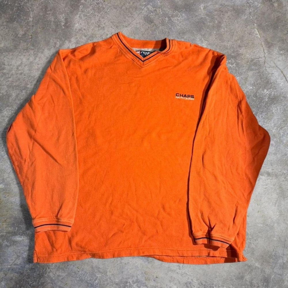 Chaps Ralph Lauren Orange Waffle Knit Long Sleeve Shirt XXL Preppy Vintage